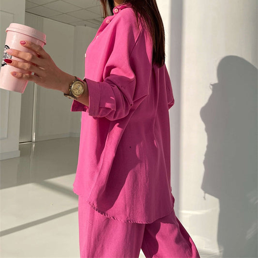 Womens Button Down Lounge Sets Long Sleeve Shirts And 2 Piece Outfit Set Casual Loungewear With Pockets