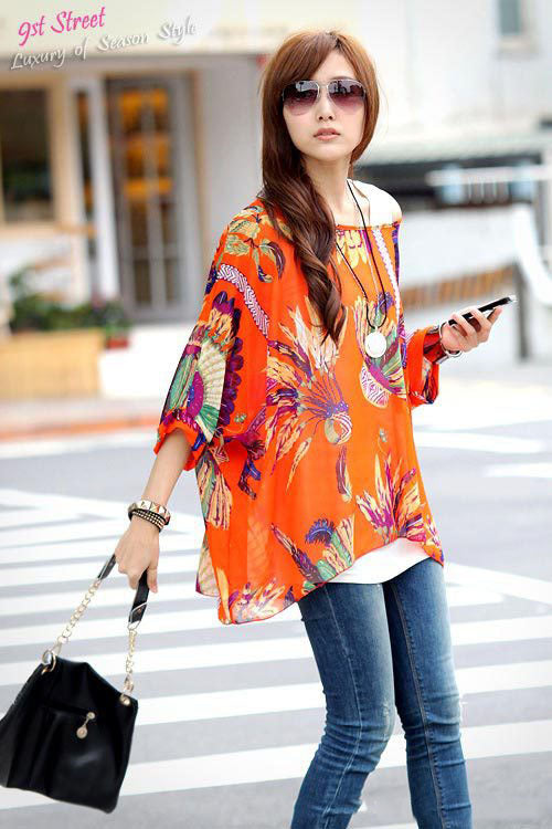 Fashion Pavilion Plus Size Women's Bohemian Chiffon Shirt Seaside Holiday Sun Protection Clothing Bikini Blouse