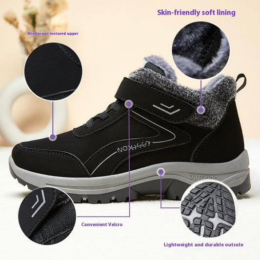 Winter New Fleece-lined Thickened Women's Short Leather Boots