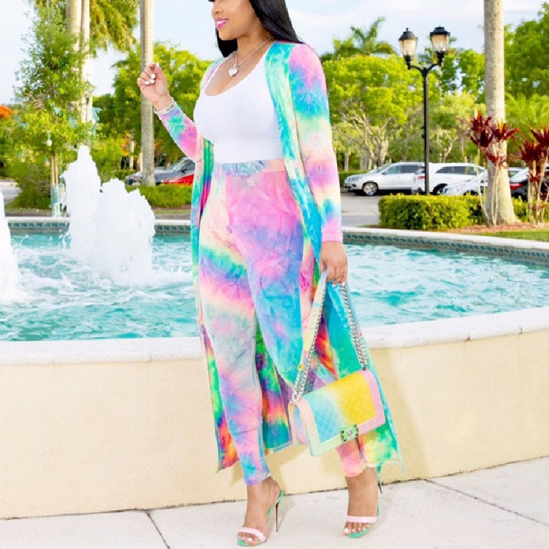 Long-Sleeved Printed Cloak Leggings Two-Piece Suit