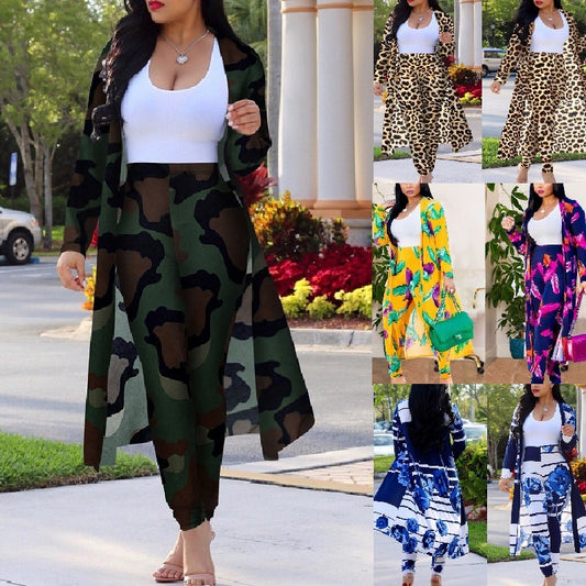 Long-Sleeved Printed Cloak Leggings Two-Piece Suit