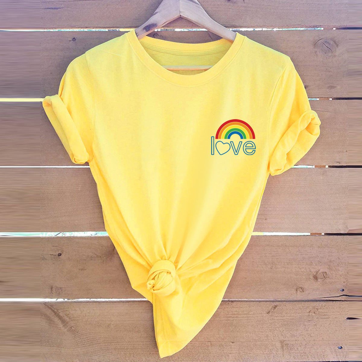 European And American Women's Blouse Cute Pocket Rainbow Pure Cotton Short-sleeved T-shirt Women