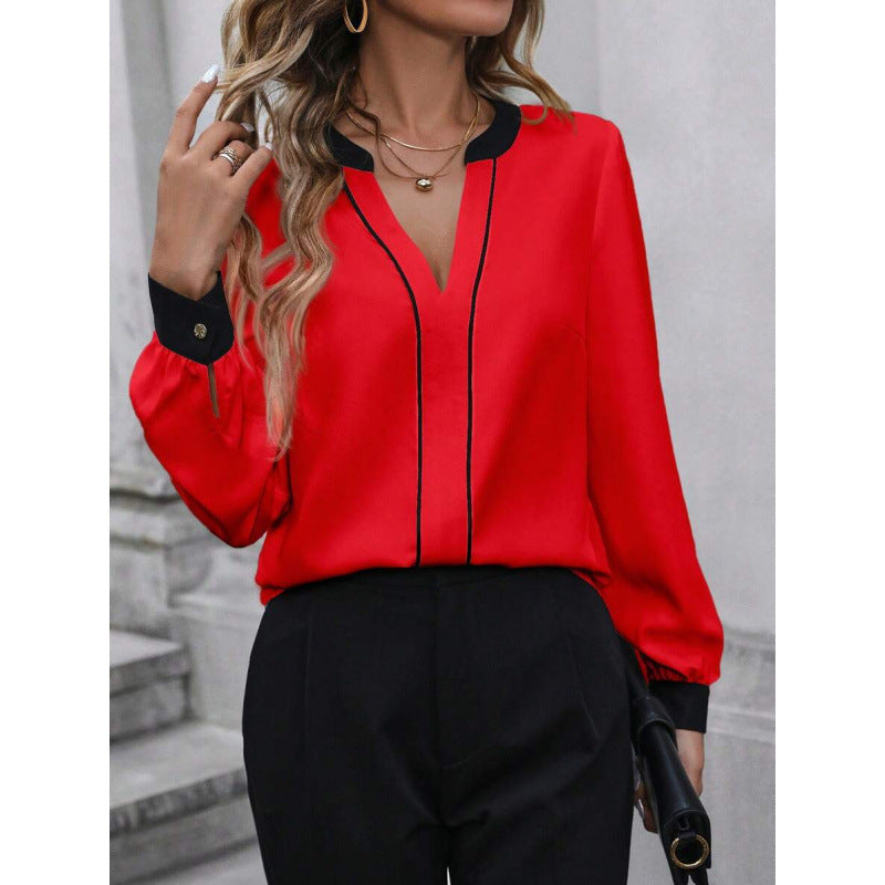 Color Matching Slit Collar Long Sleeve Elegant Workplace Suit