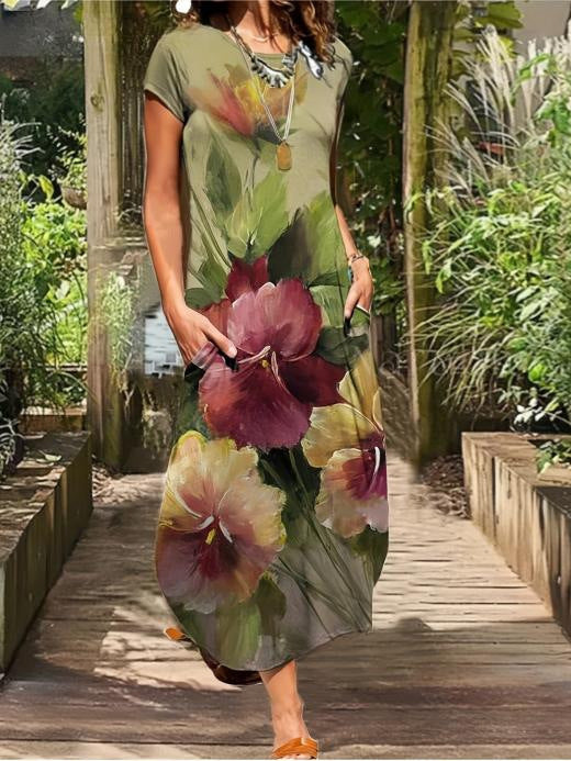 Women's Clothing Plus Size Dress Casual Loose Round Neck