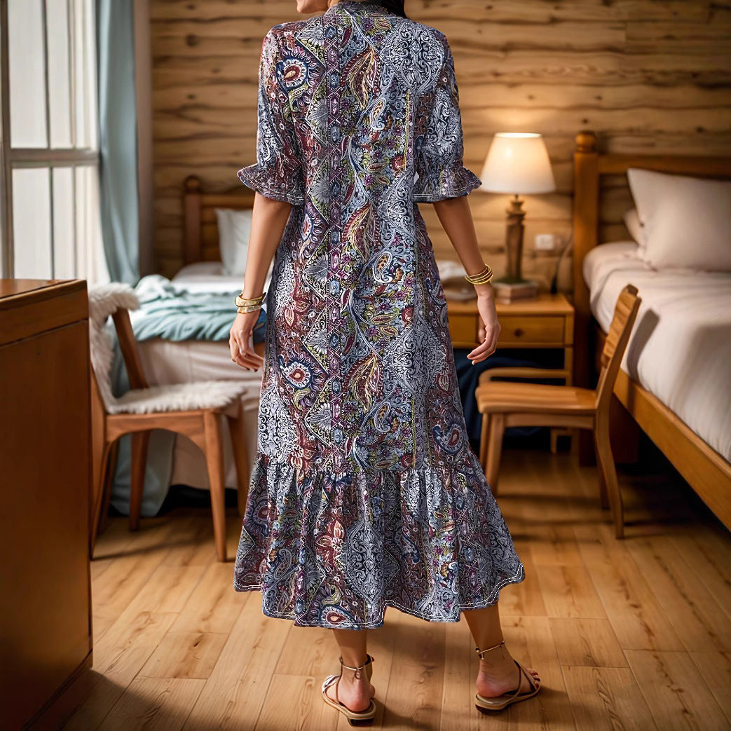 Women's Clothing Printed V-neck Plus Size Dress