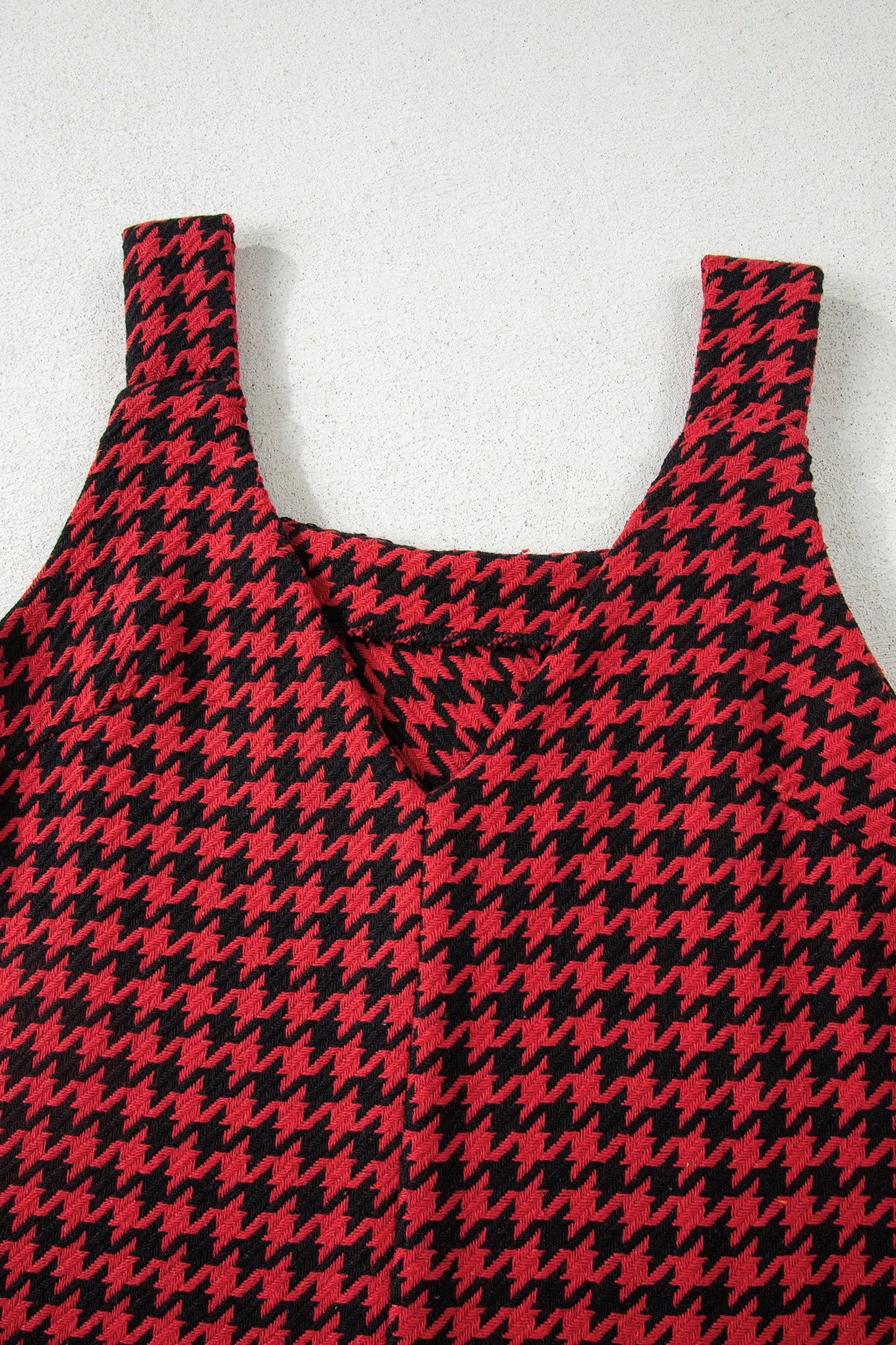 Red Houndstooth Print V Neck Sleeveless Mini Dress