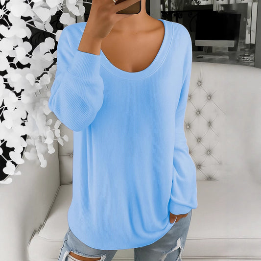 Casual Loose Solid Color Retro Round Neck Long Sleeve Sweater
