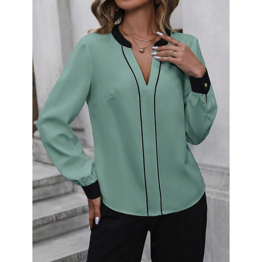 Color Matching Slit Collar Long Sleeve Elegant Workplace Suit