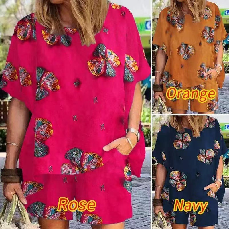 Cotton And Linen Plus Size Women's Clothing Printed Women's Retro Set