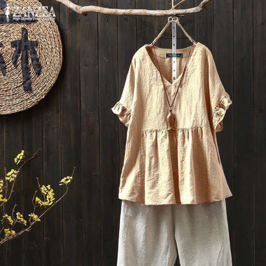 Ruffled Loose Plus Size Top For Ethnic Style Shirt Women