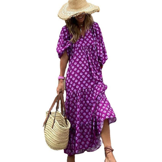 Geometric Print Puff Sleeve Dress Plus Size Women's Clothing