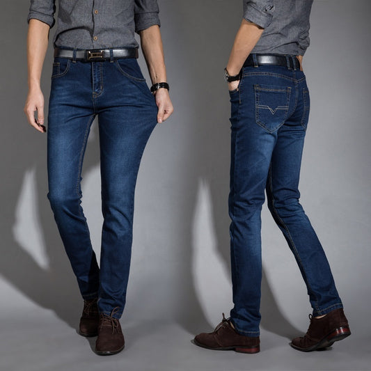 Autumn Super-stretch Thin Elastic Jeans Men's Loose Straight Men