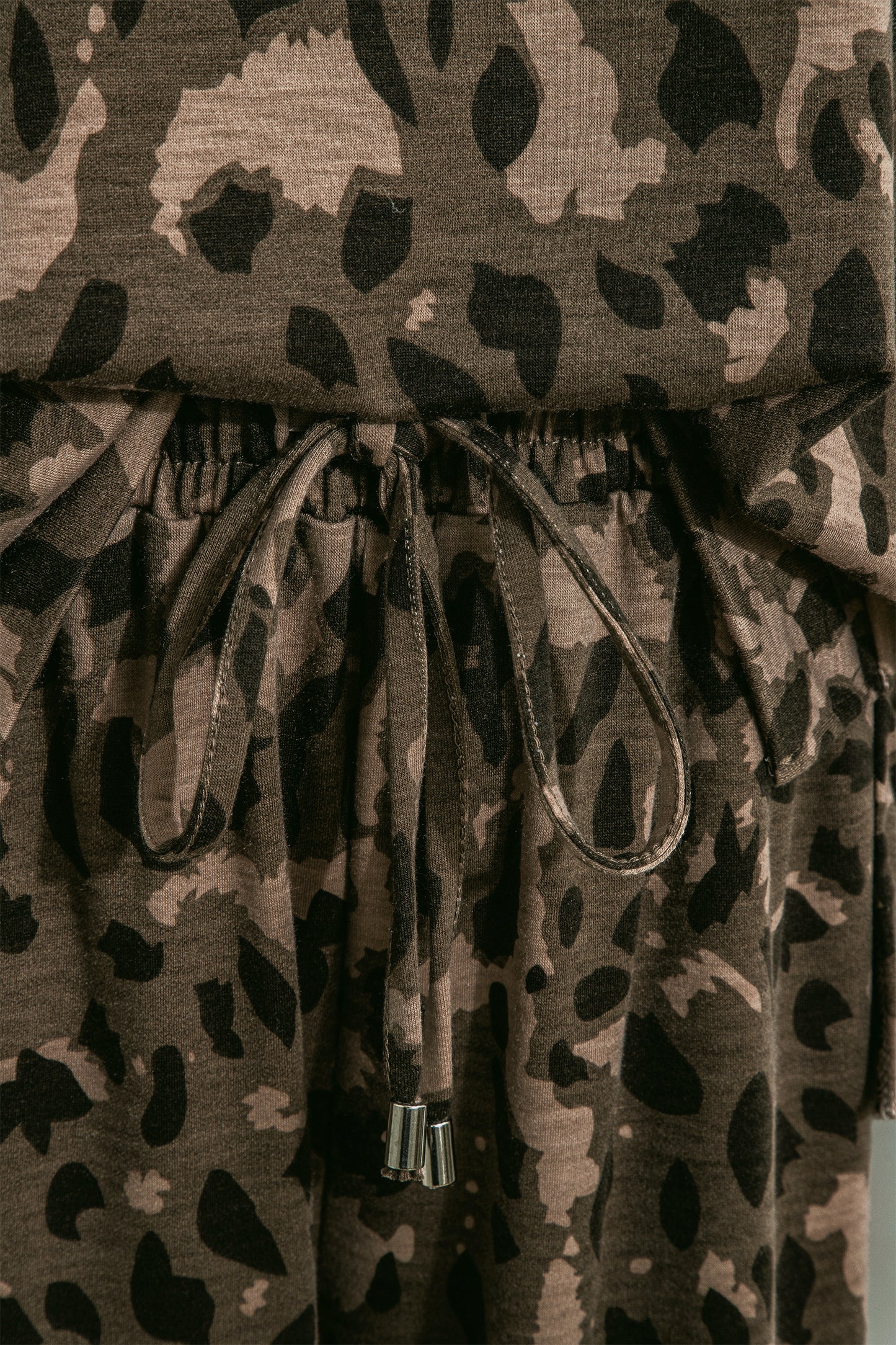 Brown Leopard Print Raw Seam Patchwork Pullover Drawstring Loose Pant Set