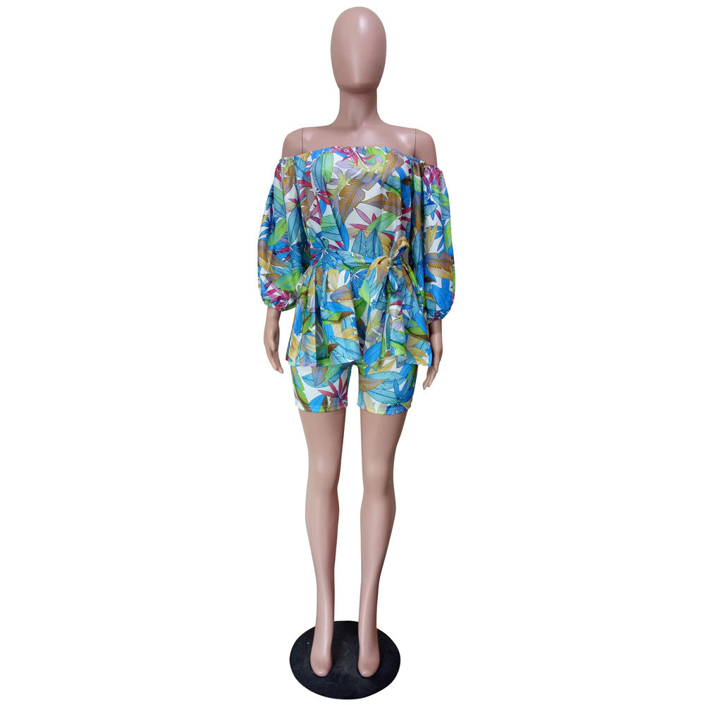 European And American Fashion Chest Wrap Small Floral Shorts Two Sets