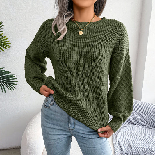 Autumn And Winter Casual Lantern Long Sleeve Knitted Sweater Women's Clothing