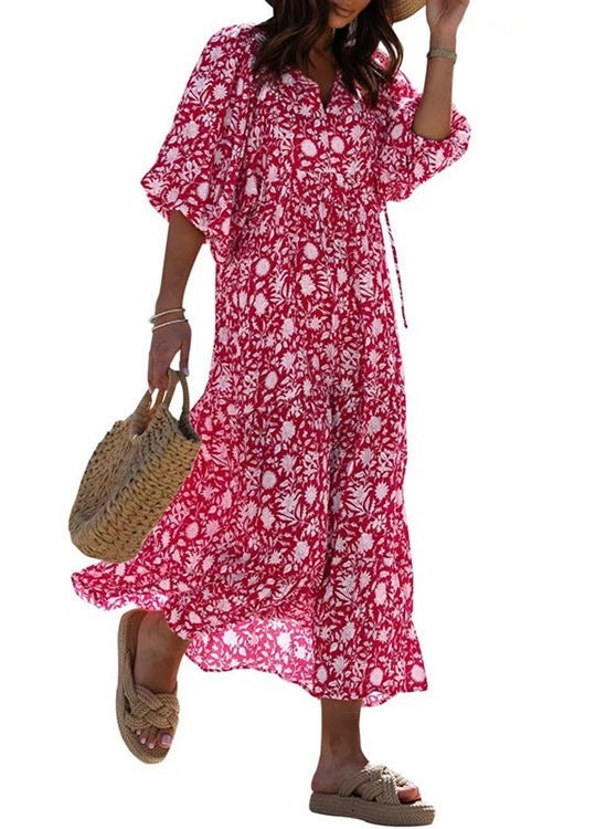 Geometric Print Puff Sleeve Dress Plus Size Women's Clothing