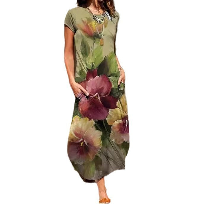 Women's Clothing Plus Size Dress Casual Loose Round Neck
