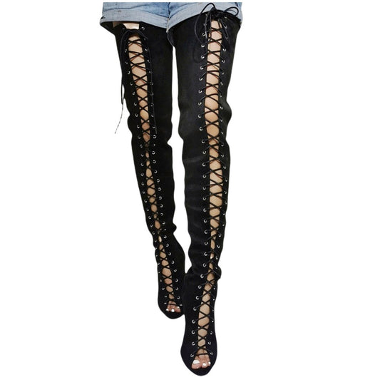 Sexy Peep-toe Lace-up Stiletto Heel Women's Boots