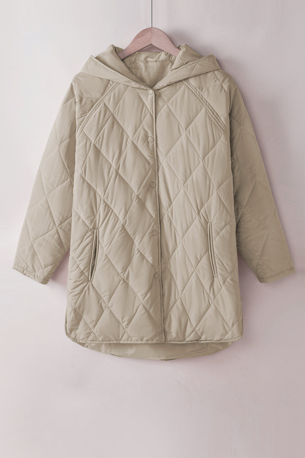 Green Quilted Snap Button Hooded Puffer Coat