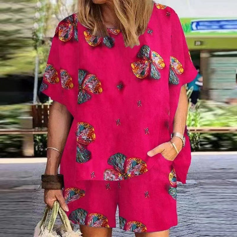 Cotton And Linen Plus Size Women's Clothing Printed Women's Retro Set