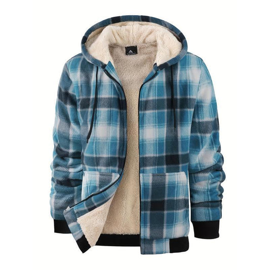 Men's Wool Plaid Hooded Jacket Outdoor Sportswear