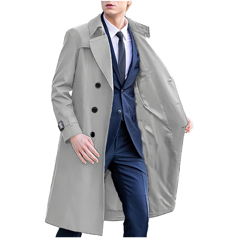 Men's Solid Color Long Trench Coat