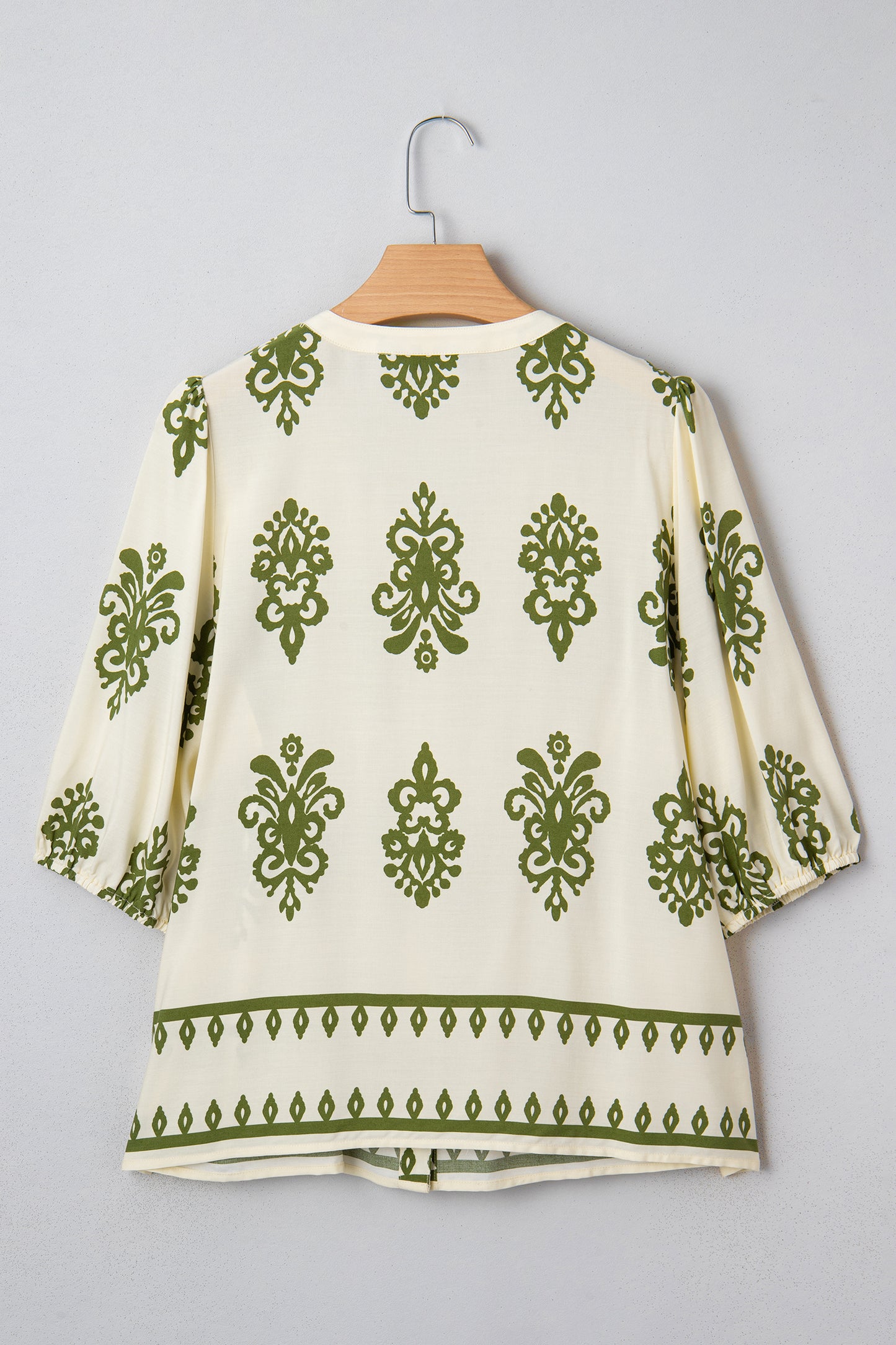 Apricot Floral Print Tie V Neck Button Down Puffy Half Sleeve Shirt