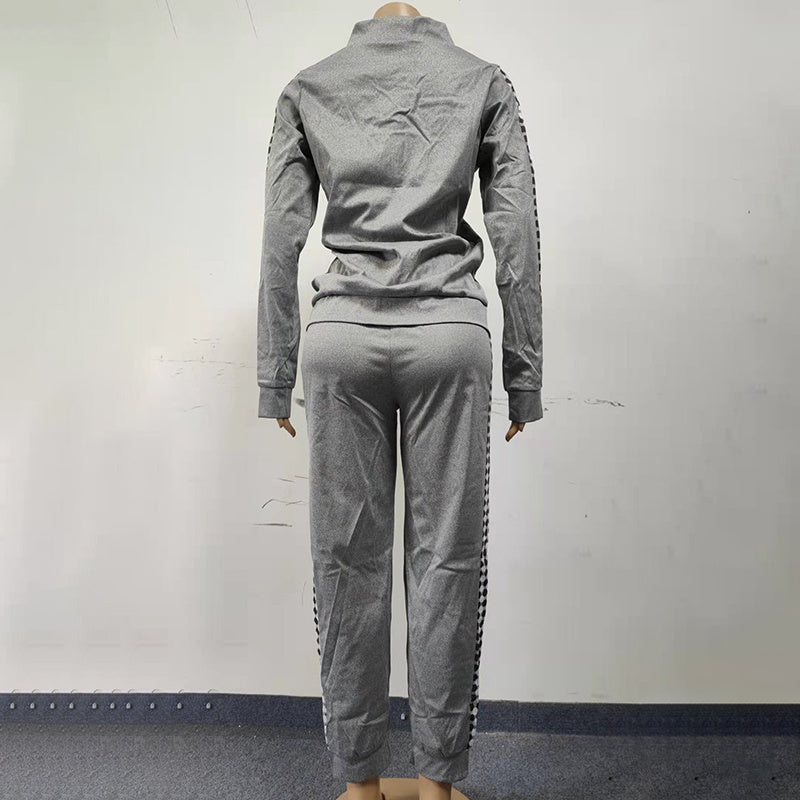 Women's Print & Plaid Zip-Front Top With Tie-Waist Pants Set, 2-Piece Casual Loungewear For Spring And Fall