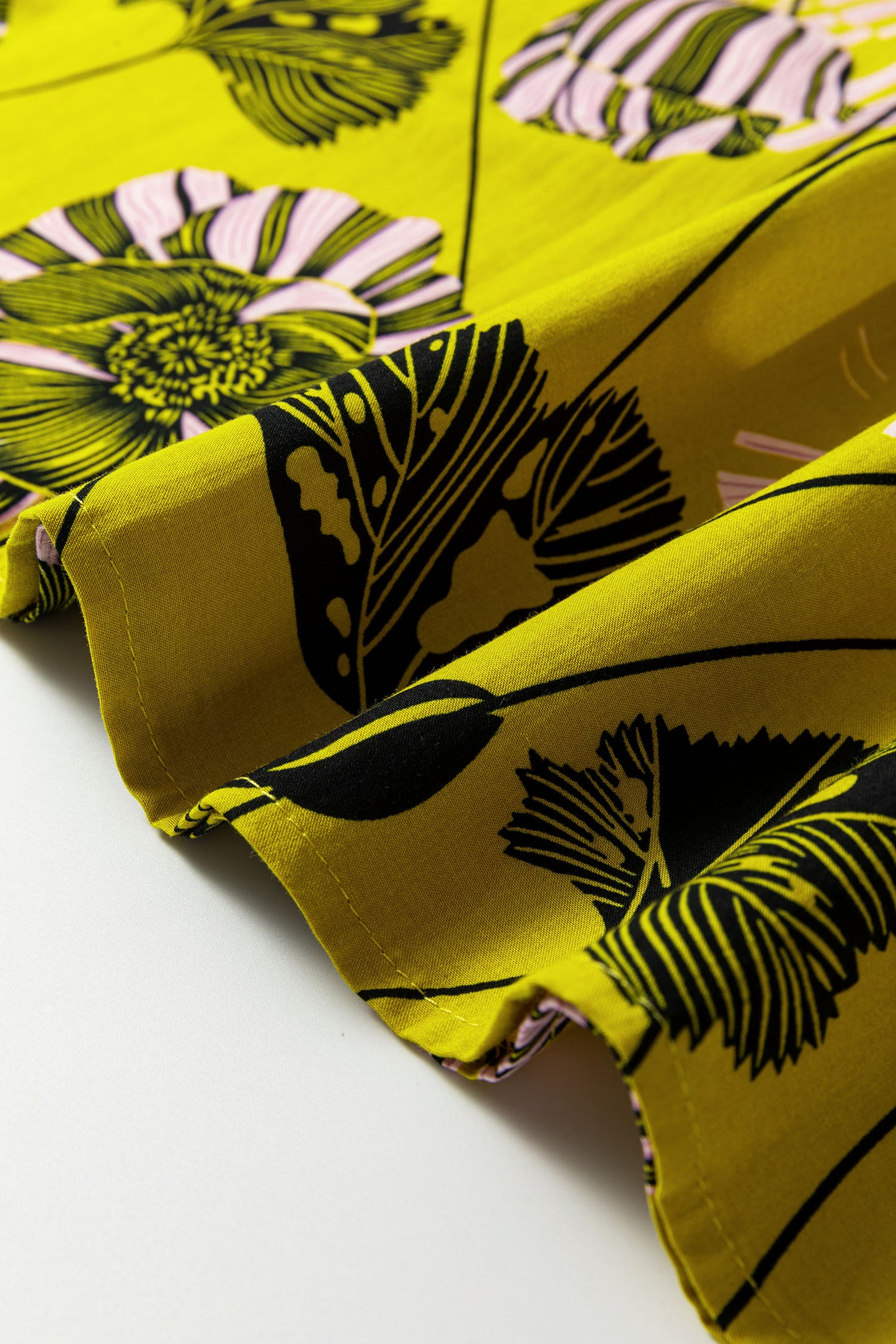 Yellow Vintage Floral V Neck Ruffle Trim Long Sleeve Blouse