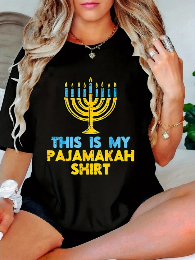 Pajamakah Print Tee, Casual Short Sleeve Crew Neck T-shirt, Women'S Clothing