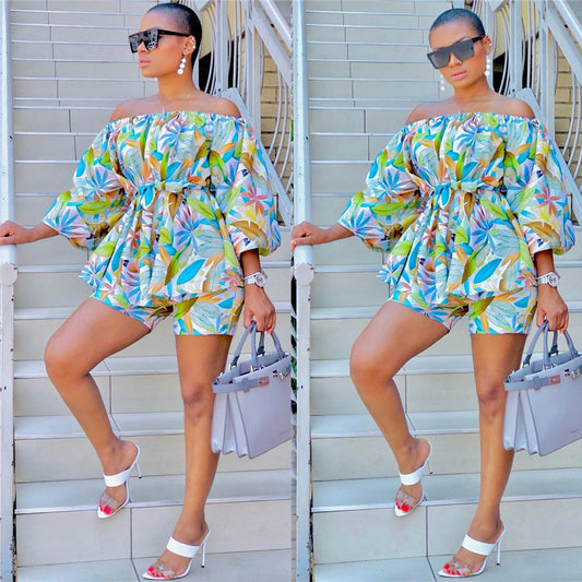 European And American Fashion Chest Wrap Small Floral Shorts Two Sets