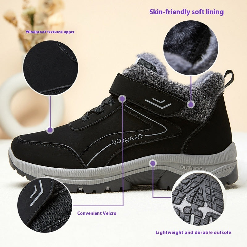 Winter New Fleece-lined Thickened Women's Short Leather Boots