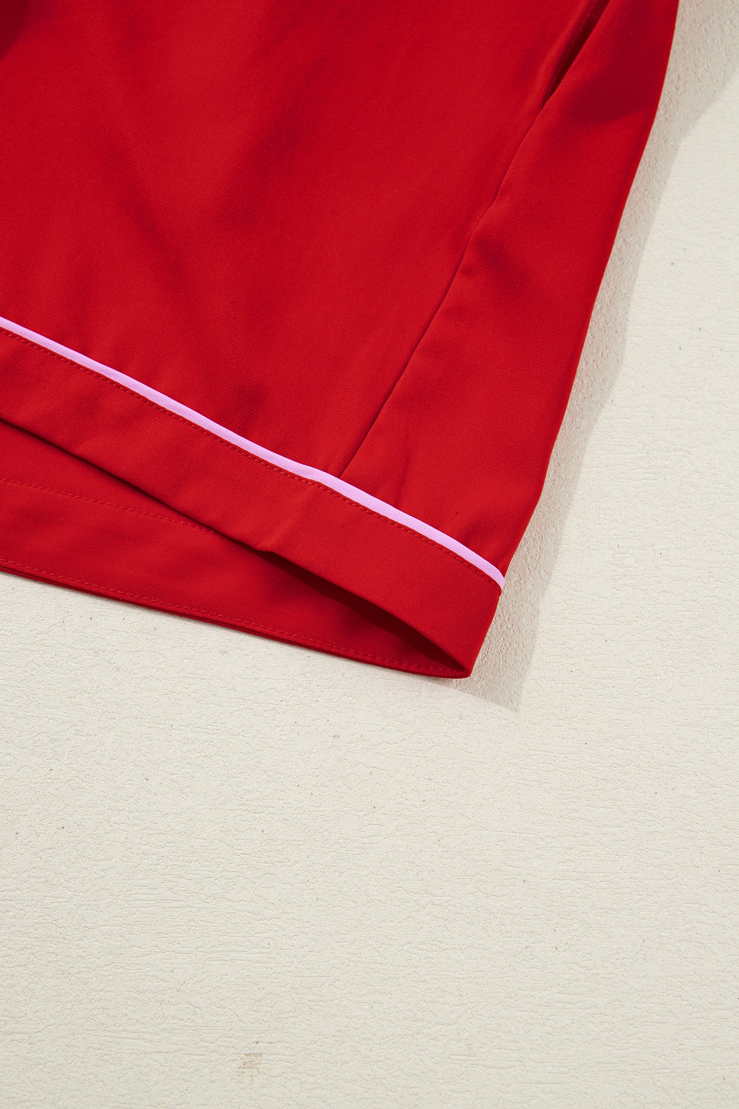 Fiery Red Contrast Trim Ribbon Bow Short Silky 2pcs Pajama Set