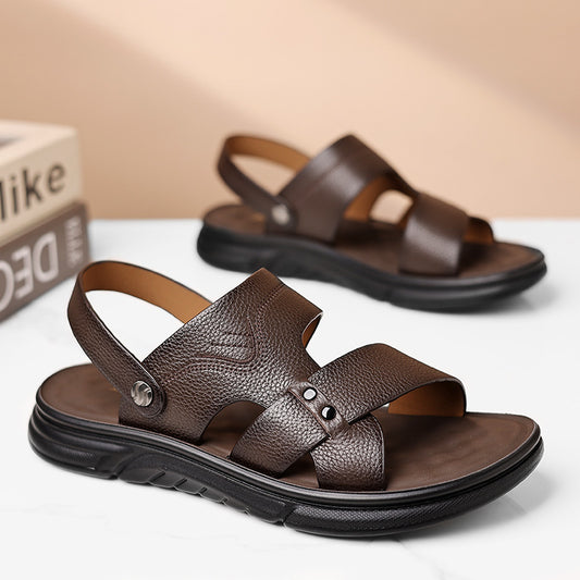 Men's Breathable Genuine Leather Beach Shoes Casual Soft Bottom Middle-aged And Elderly