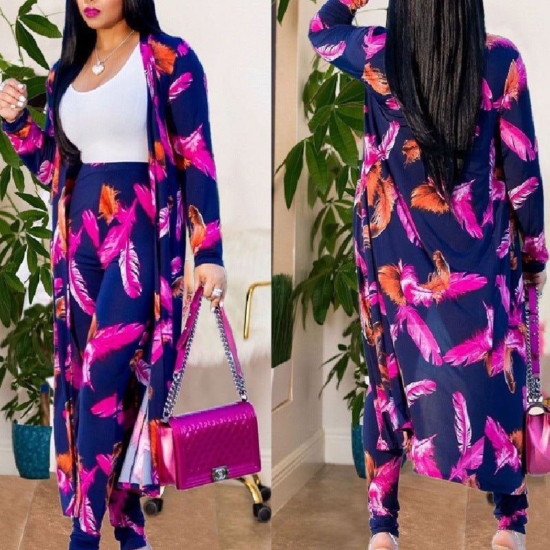 Long-Sleeved Printed Cloak Leggings Two-Piece Suit