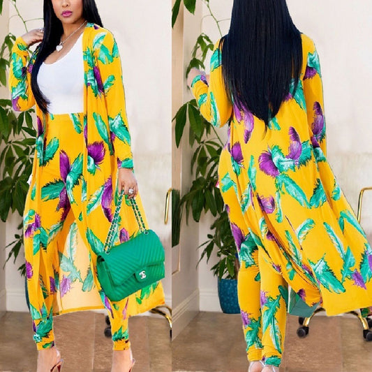 Long-Sleeved Printed Cloak Leggings Two-Piece Suit