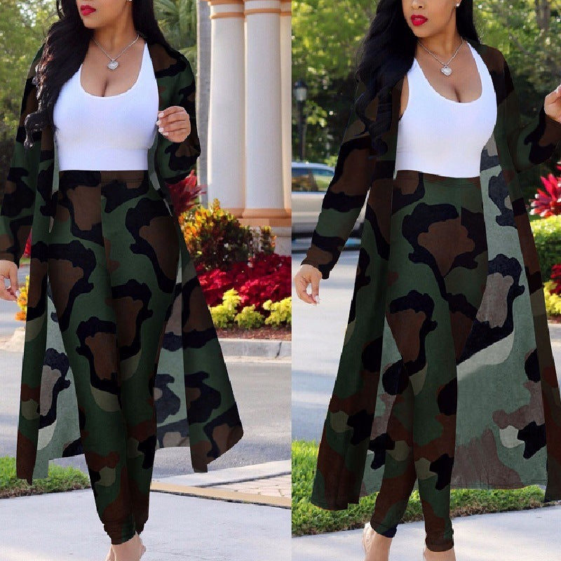 Long-Sleeved Printed Cloak Leggings Two-Piece Suit