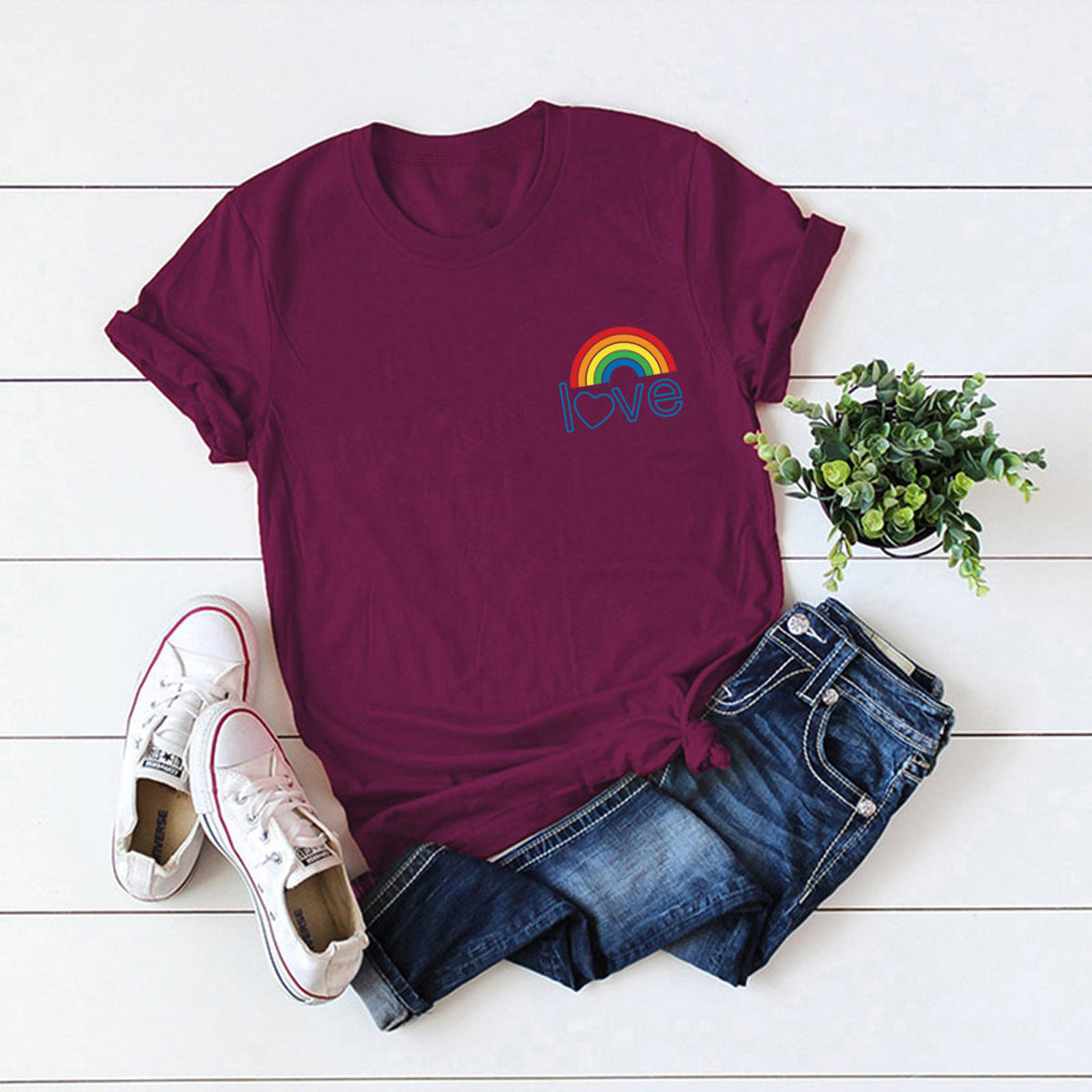European And American Women's Blouse Cute Pocket Rainbow Pure Cotton Short-sleeved T-shirt Women