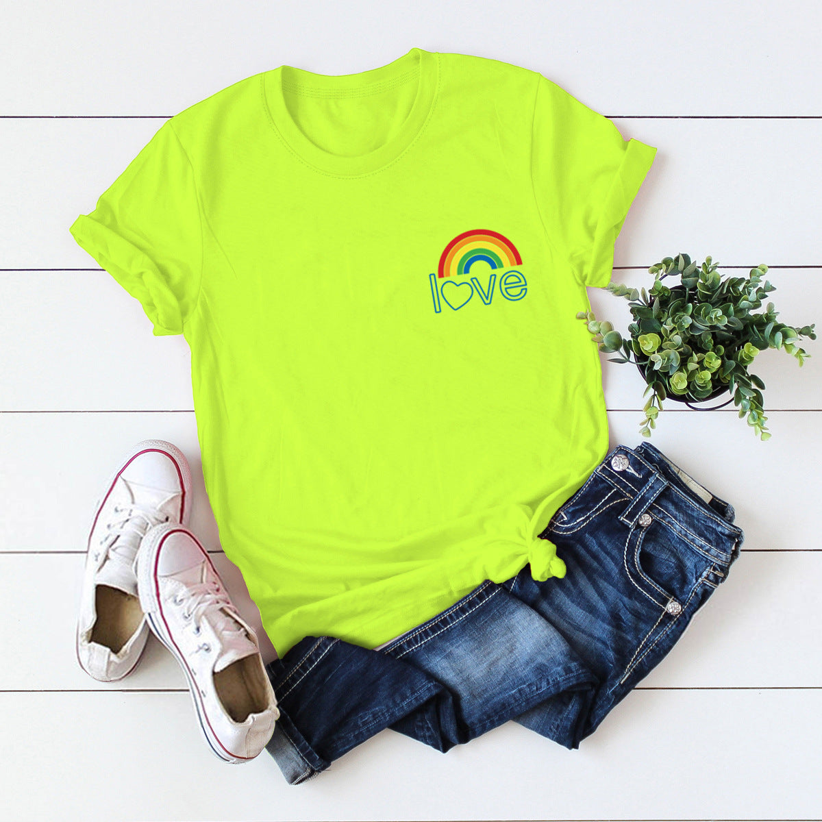 European And American Women's Blouse Cute Pocket Rainbow Pure Cotton Short-sleeved T-shirt Women