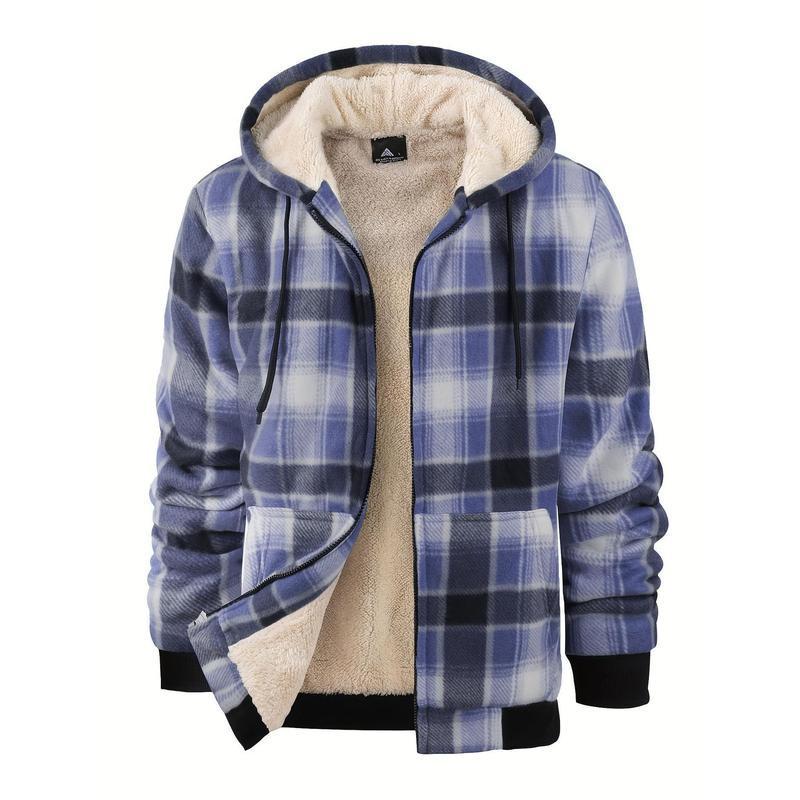 Men's Wool Plaid Hooded Jacket Outdoor Sportswear