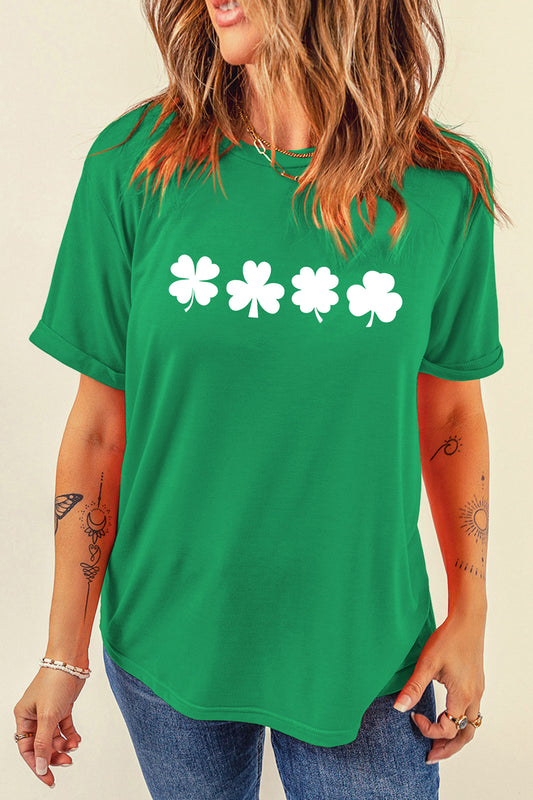 Bright Green St Patricks Day Clover Printed Casual T Shirt