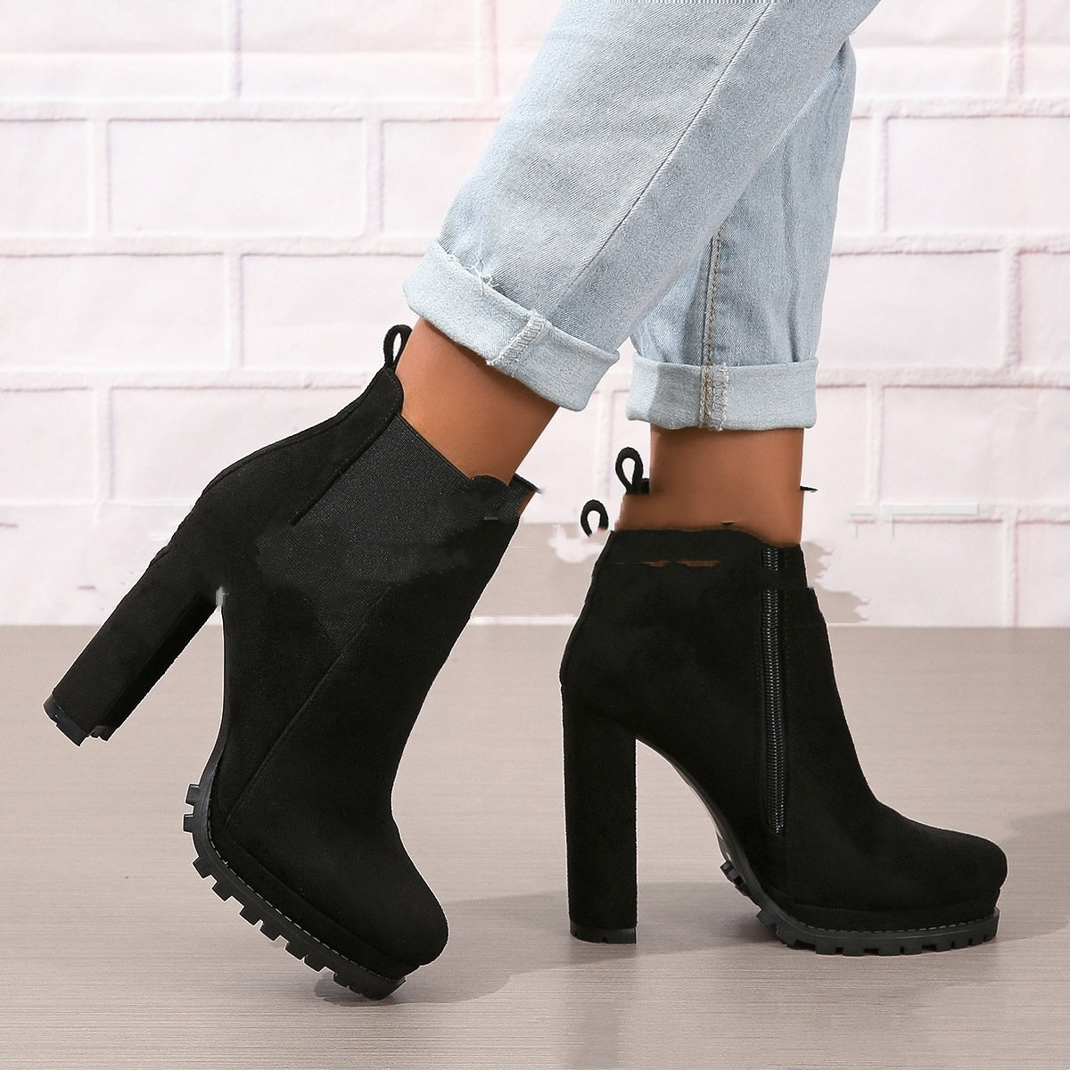 European And American Foreign Trade Plus Size Low-cut Women's High Heels Leather Boots