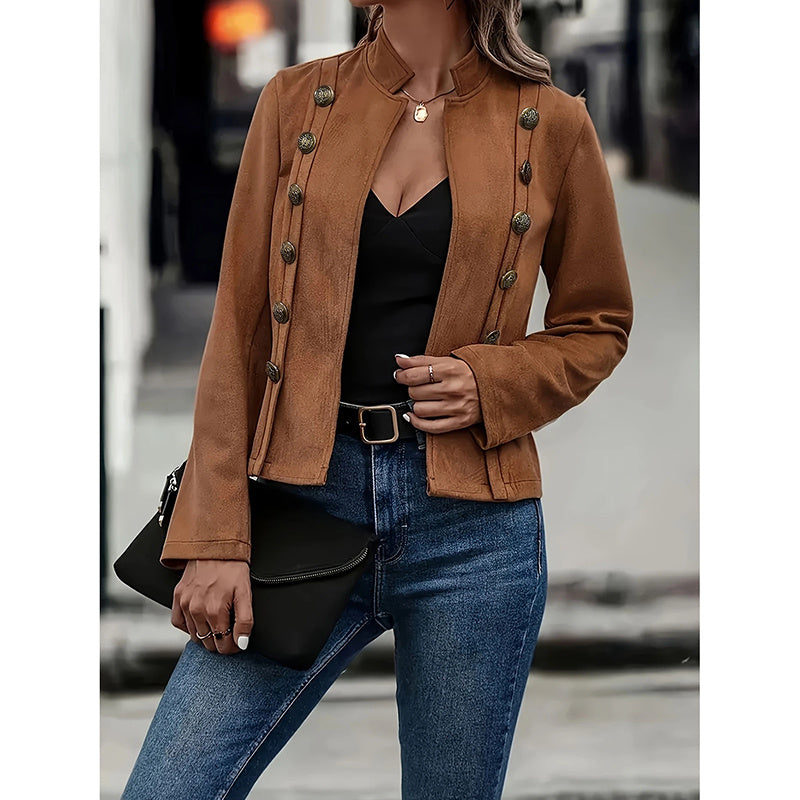 Women's Faux Suede Blazer - Long Sleeve Notch Lapel Open Front Jacket, Casual Business Office Blazer