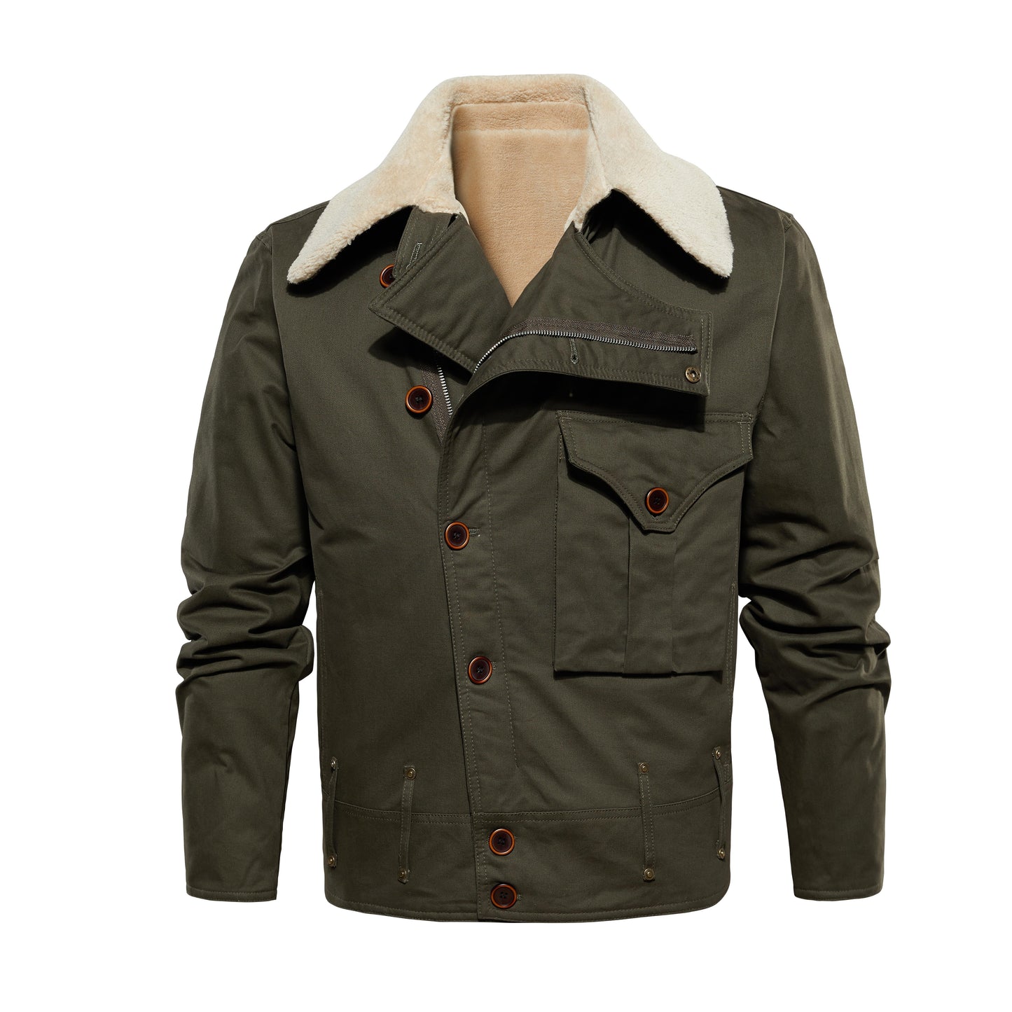Men's Work Jacket With Multiple Pockets, Collared, Thickened, Autumn & Winter Warm Outerwear