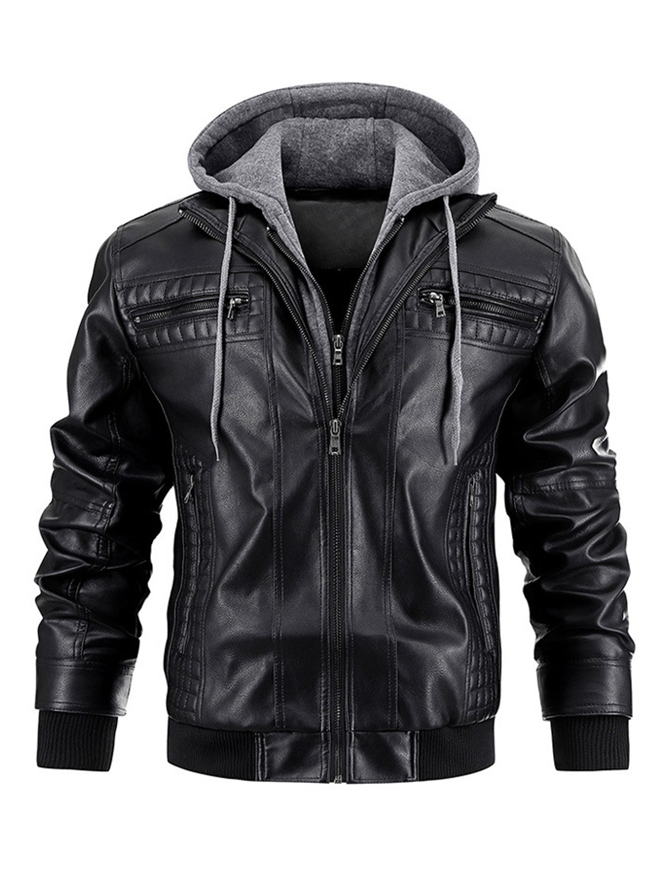 Men's Faux Leather Jacket Motorcycle Jacket Waterproof Windproof PU Moto Vintage Bomber Hoodie With Removable Hood