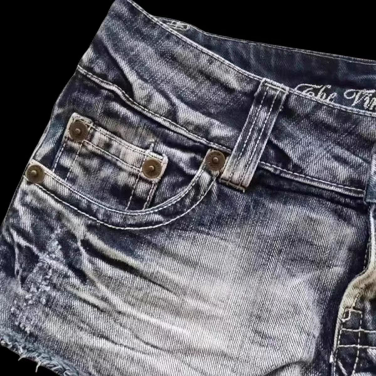 Printed Contrast Color Low Waist Hot Girl Slim Fit Denim Shorts