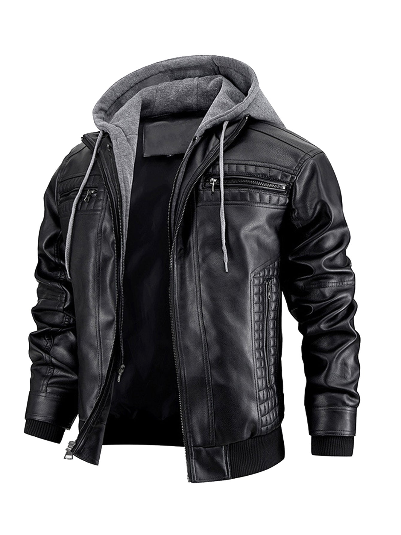Men's Faux Leather Jacket Motorcycle Jacket Waterproof Windproof PU Moto Vintage Bomber Hoodie With Removable Hood