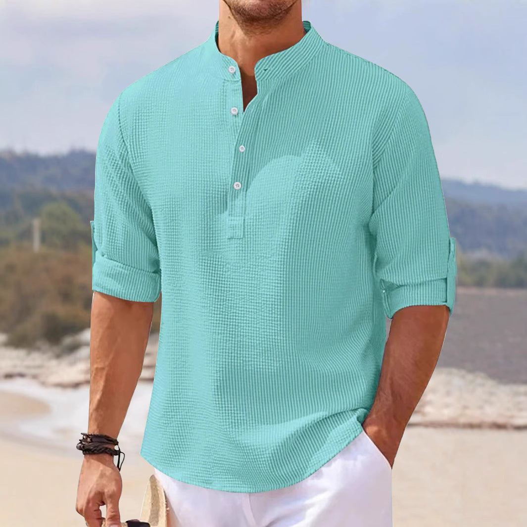Men's Half Sleeve Polo Shirt Waffle Casual Loose