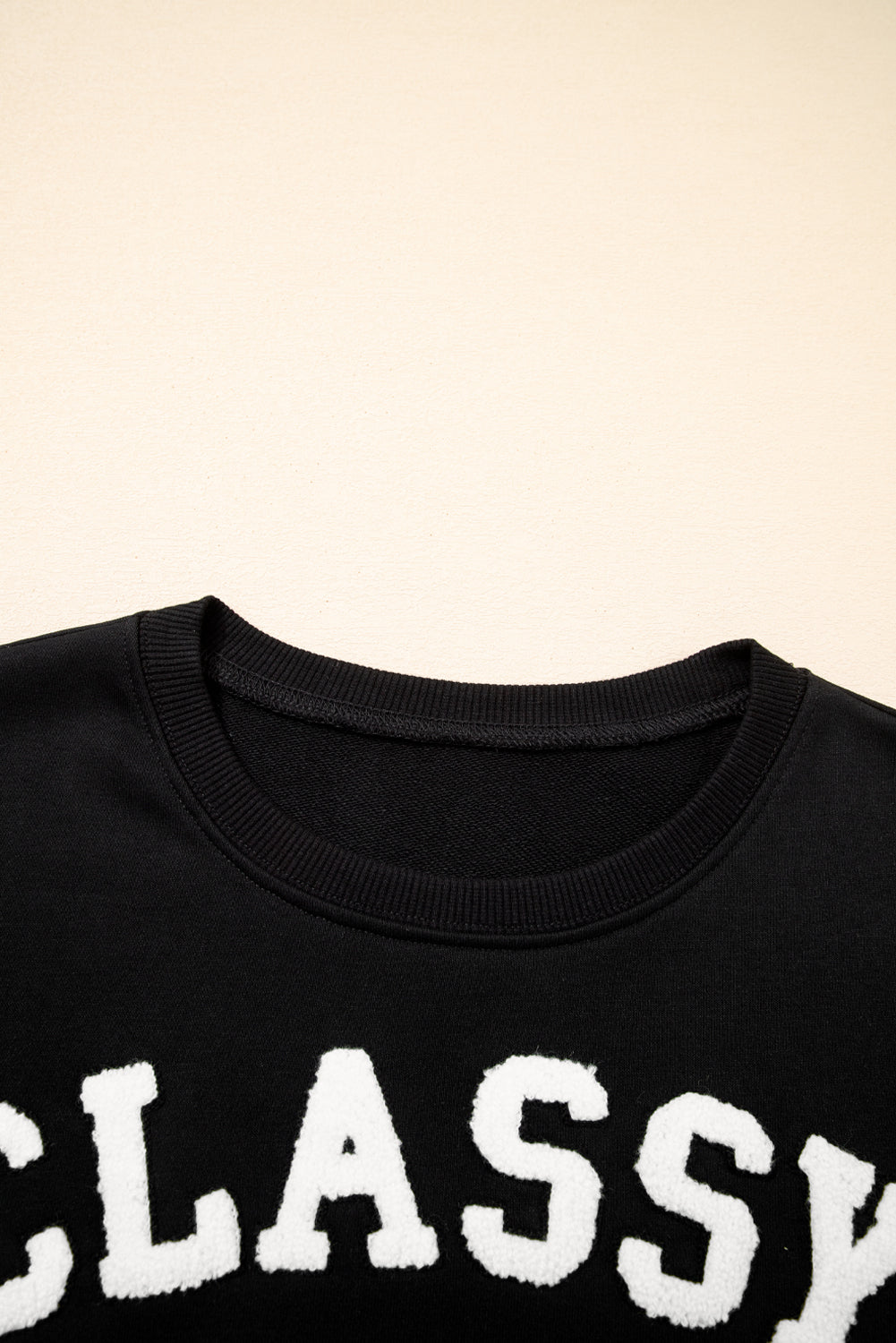 Black CLASSY UNTIL KICKOFF Plush Letter Patched Loose Sweatshirt