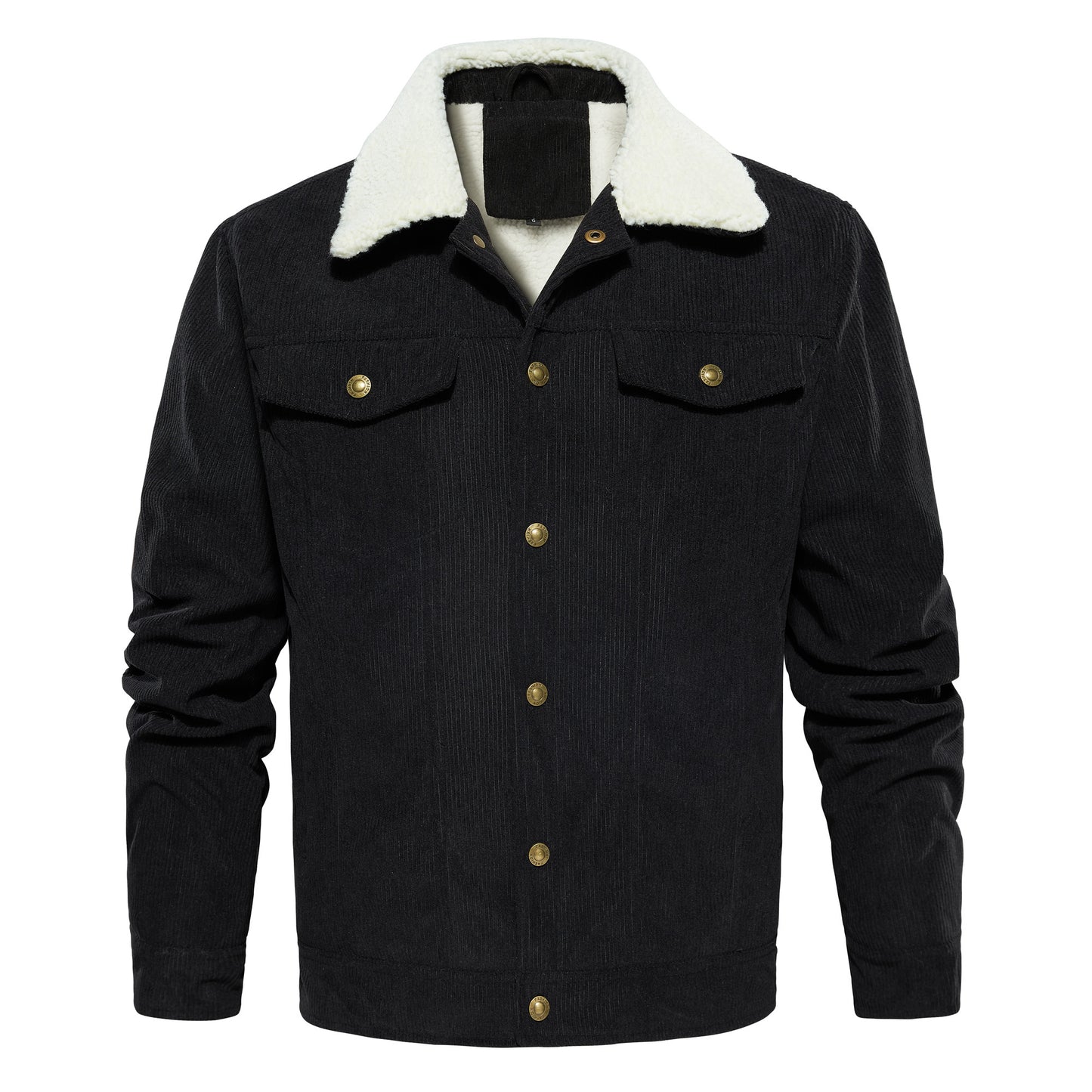 Men's Corduroy Jacket Winter Sherpa Lined Warm Thick Trucker Cargo Coat With 5 Pockets